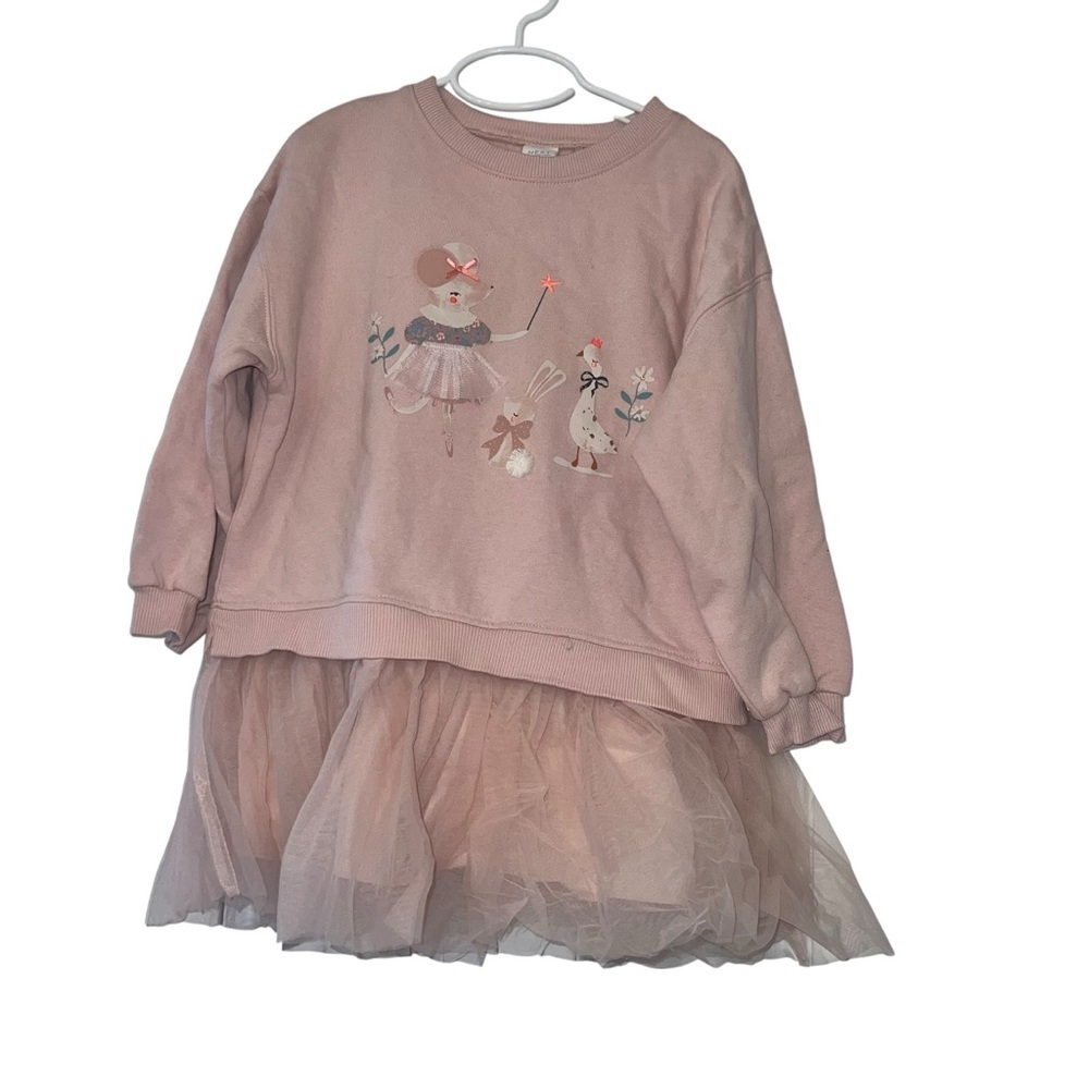 Next Blush Pink Dress ballerina mouse bunny tulle tunic dress 5-6 *play*